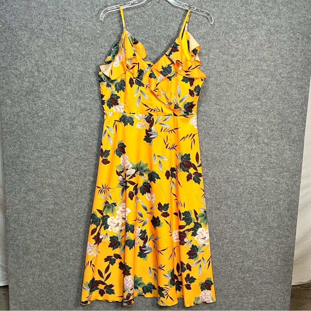 PopReal LG Floral Yellow Cold Shoulder Summer Dress Ruffle Swing Open Back New